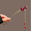 Nuevo Pasador de Pelo Chino con Borla de Rosa Flocada Año Nuevo Antiguo Cabello Flor Roja Pasador de Pelo Retro Cabello Pasador de Pelo Año Nuevo Tocado