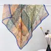 Novedades en Stock: Pañuelo Cuadrado de Algodón de Seda Estampado de 70 cm con Patrón Floral Francés Vintage, Chal Pequeño Delgado, Disponible al por Mayor