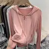 Sudadera Cardigan Fina Suave de Manga Larga para Mujer 2026 Nuevo Estilo de Verano Versátil Camiseta Ropa con Protección Solar Camisa de Aire Acondicionado Top