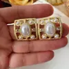 Pendientes de botón de perla calados redondos estilo barroco S925 Plata Esterlina Pendientes de estilo nuevo vintage Pendientes estilo chino