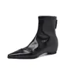 Botas de Cano Curto com Palmilha de Couro Super Elástica para Aumentar a Altura para Mulheres, Novo Estilo Outono/Inverno, Bico Fino, Zíper Traseiro 4cm, Ajuste Slim, Tamanho 42