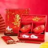 Dragón Fénix Año Nuevo Longevidad Tazón Rojo Cumpleaños Persona Mayor Grabado Quemado Tazón de Regalo de Retorno Remachado Banquete de Longevidad Juego de Cajas de Regalo al por Mayor