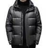 Jaqueta de Penas Curta Casual com Capuz Masculina para o Inverno 2024 Moda Solta Quente Casaco de Penas de Ganso Roupa Masculina