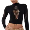 Nuevo Top de Punto de Moda Europeo y Americano 2025 Primavera Media Cuello Alto Color Sólido Sexy Delgado de Mujer Cintura Alta para Mujer