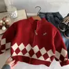 Cardigan de Tricô Infantil Bangcheng 2026 Inverno Novo Estilo Coreano Suéter Estiloso para Meninos Crianças Pequenas Vermelho Roupa de Ano Novo Roupa de Inverno