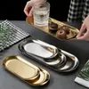 Bandeja para Toallas de Acero Inoxidable Nórdico, Bandeja Ovalada, Bandeja para Joyas, Bandeja de Escritorio de Almacenamiento de Lujo Ligero, Bandeja Metálica para Cosméticos y Joyas