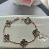Pulseira de Trevo Cinza Natural com Flores Dupla Face, Joia de Luxo Leve com Toque de Alto Padrão, Fornecimento Direto da Fonte