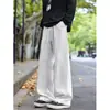 Calça de moletom esportiva outonal estilo americano, corte inclinado, calça de perna larga com caimento fluido, calça casual para homens, modelagem solta e oversized