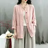 Nuevo Colorido Retro Chino Botón de Rana Zen Tai Chi Ropa para Mujer Estilo Nacional Holgado Tallas Grandes Meditación Ropa Lisa Cárdigan Ropa Exterior de Moda