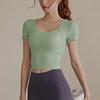 Playera de Verano de Manga Corta para Mujer con Almohadilla en el Pecho Ropa de Yoga Top Pilates Ajuste Ceñido de Alta Gama para Correr Deportes Fitness