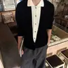 Suéter de punto con diseño estilo coreano para hombre en otoño e invierno, suéter de punto versátil con bloques de color, un cárdigan de punto elegante y retro para hombres jóvenes