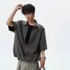 Camisa Abierta a Mitad de Estilo Old Money Urbana Relajada para Hombre, Camisa Casual de Manga Corta Elástica de Marca Japonesa de Moda para Verano