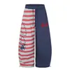 Calça de Perna Larga Bordada com Letra Estrela Estilo Americano Homens Mulheres Verão Senso de Design Color Blocking Patchwork Solta Versátil Calça Casual Tendência