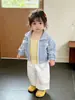 Ropa Coreana para Niñas, Conjunto de Primavera, Moda Elegante para Niñas Pequeñas Chaqueta de Cuadros, Pantalones Rectos Versátiles Casuales para Bebé