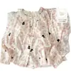 Pijama feminino com bojo, estilo fino para primavera e outono, algodão nuvem renda manga longa doce cartoon menina conjunto de roupa de casa