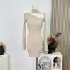 [Noche Perlada] Vestido de Perlas con Cuello Redondo para Mujer, Vestido Exquisito de Corte Ajustado