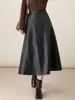 Xinge 2025 Otoño e Invierno Nuevo Diseño Estilo Coreano Versátil Falda de Cuero PU con Cordones Falda Larga Versátil Elegante Francesa