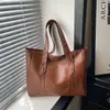 2026 Europeu e Americano Retro Grande Capacidade Lavado Tecido PU Casual Cor Sólida Nova Bolsa Tote de Ombro para Mulheres