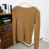 Top de punto de manga corta con hombros rectos estilo coreano para mujer, Nuevo de Verano 2026, Suave, Ajustado, Top tipo chal