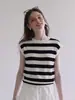 Chaleco de Punto sin Mangas con Cuello Redondo y Rayas Elegante para Mujer 2026 Verano Nuevo Talla Grande MM Delgado Temperamento Reductor de Edad Top