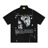 Savagebase Camisa Estampada Cartoon Graffiti Desgastado Retro Americano Verão Casual Manga Curta Algodão Masculina