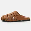 7006-9 Diadema Tejida Hueca Medias Zapatillas de Verano para Mujer Estilo Nuevo Zapatos Individuales Moda Slip-on Versátiles Zapatillas de Fondo Plano