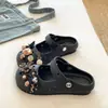 Sandalias Retro Mary Jane para Mujer de Verano EVA Estampado de Leopardo Retro Cadena de Perlas DIY para Exteriores y Viajes Punta Cerrada