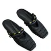 Mules de Piel de Vaca Estilo Retro Francés 2026 Tacón Oculto Puntera Cerrada para Mujer, Zapatillas Versátiles de Primavera con Tejido Hueco