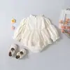 Roupa Infantil Estilo Coreano Primavera e Outono Peça Única Renda Manga Longa Novo Gola Redonda Vestido Romper Estiloso Versátil Roupa para Exterior