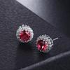 Aretes de Zirconia, Aretes Florales, Joyería para Niñas Flor Amor, Joyería Coreana de Moda Chapada en Oro Blanco, Aretes de Rubí