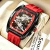 Relógio Masculino Esportivo Quartz Esqueleto Formato Barril com Mostrador Colorido Premium e Pulseira de Silicone Transfronteiriço Em Estoque Relógio Masculino