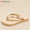 Luo Fu Novo Verão Fundo Grosso Flip-Flops Desgaste Exterior Das Mulheres Clipe Pé Moda Strass Sandálias Confortáveis e Chinelos Antiderrapante Sapatos de Praia