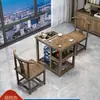 Mesa de Té y Sillas de Madera Maciza para Balcón Combinación Hogareña Apartamento Pequeño Mesa de Café Juego de Té Set Una Pieza Kung Fu Mesa de Té Móvil