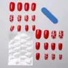Día de San Valentín Nueva Serie Roja Transfronteriza Uñas Portátiles, Uñas Postizas Cortas con Temática de Amor, 24 Piezas al por Mayor