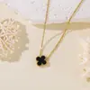 Collar de Acero Inoxidable de Cuatro Hojas Transfronterizo para Mujer, Cadena para Clavícula con Colgante de Trébol de la Suerte de Nácar por Ambos Lados, Joyería de Lujo de Nicho