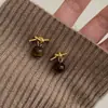 Brincos e Brincos Geométricos Maillard Quadrados Cor de Caramelo Pedra Olho de Tigre Outono e Inverno Retrô Novos Produtos do Ano