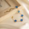 Pulsera Grande de Acero de Titanio de 15 mm Trébol de Cuatro Hojas Doble Cara Cinco Flores Celebridad de Internet Chapada en Oro de 18K No Se Desvanece Lujo Accesible Estilo Caliente Transfronterizo para Mujer