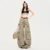 Jeans de trabajo de pierna ancha estilo americano para mujer, nuevo diseño primavera temprana 2026, multibolsillos, corte holgado, pantalones rectos adelgazantes