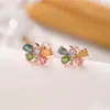 Brincos de Prata S925 Banhados a Ouro Rosa com Turmalina Cor Prata Borboleta Incrustada Artístico Luxo Leve Atacado
