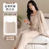 Nuevo Estilo Primavera y Otoño Pijama 100% Algodón Puro para Mujer, Manga Larga, Ropa de Casa Cómoda y Suave con Almohadillas en el Pecho, Conjunto de Tres Piezas 100% Algodón