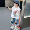 Traje de Verano sin Mangas de Dinosaurio para Niños, Conjunto Deportivo Casual Delgado de Dos Piezas para Niños, Ropa Elegante para Niños Pequeños al por Mayor