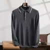 Suéter de cachemira con cuello polo para hombre, informal, ligero, de negocios, con bloques de color, holgado, de manga larga, cálido, de punto, para otoño e invierno.