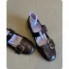 Primer Encuentro con los Zapatos Planos de Mujer Estilo Francés, Zapatos Elegantes para la Noche con una Sola Correa de Hebilla, Adecuados para Combinar con Faldas, Estilo Mary Jane