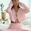 Novidades de Outono Europeias e Americanas: Conjunto de Duas Peças com Top Cropped de Tricô Jacquard Cor Sólida de Manga Longa e Calça Longa, Roupa de Casa Confortável para Mulheres