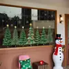 Decoraciones navideñas para fiestas Pegatinas electrostáticas para puertas de vidrio para ventanas y gabinetes Bosque verde Copos de nieve Estrellas felices Piñas