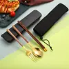 Conjunto de Talheres Coreanos de Aço Inoxidável com Três Peças, Incluindo Hashi de Madeira, Colher e Garfo para Estudantes, Talheres Portáteis para Uso Externo