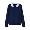 Top de punto con bloques de color y cuello de muñeca para mujer, mezcla de seda, de alta gama, fino, con caída, manga larga, Tencel, protector solar de verano