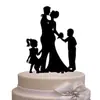 Inserto Acrílico para Pastel de Boda Familia de Cuatro, Pareja Tomados de la Mano y Besándose Inserto para Pastel, Decoración de Pastel Niño y Niña