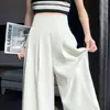 Traje Nuevo Primavera y Verano 2025 Pantalones de Pierna Ancha de Cintura Alta Pantalones Casuales Fluidos Largos hasta el Suelo Pantalones de Algodón Control de Abdomen