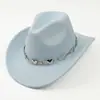 Sombrero Vaquero Occidental Versátil de Alta Gama Transfronterizo con Cadena de Turquesa, Moda Casual Retro Otoño e Invierno para Mujer